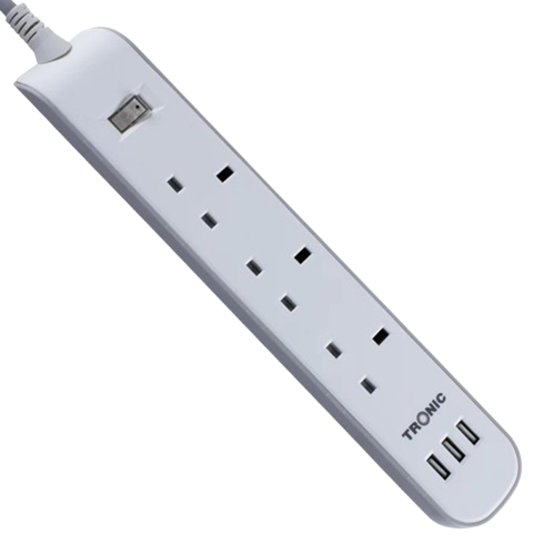 3-Way Extension Socket with 3 USB & Neon