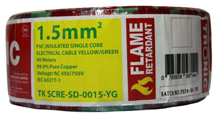 Single Core Solid Cable 1.5mm- Yellow/Green