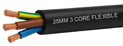 25mm 3 Core Flexible Cable – Black (Per Meter)