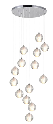14-Globe Crystal Spiral Pendant Chandelier with Chrome Finish